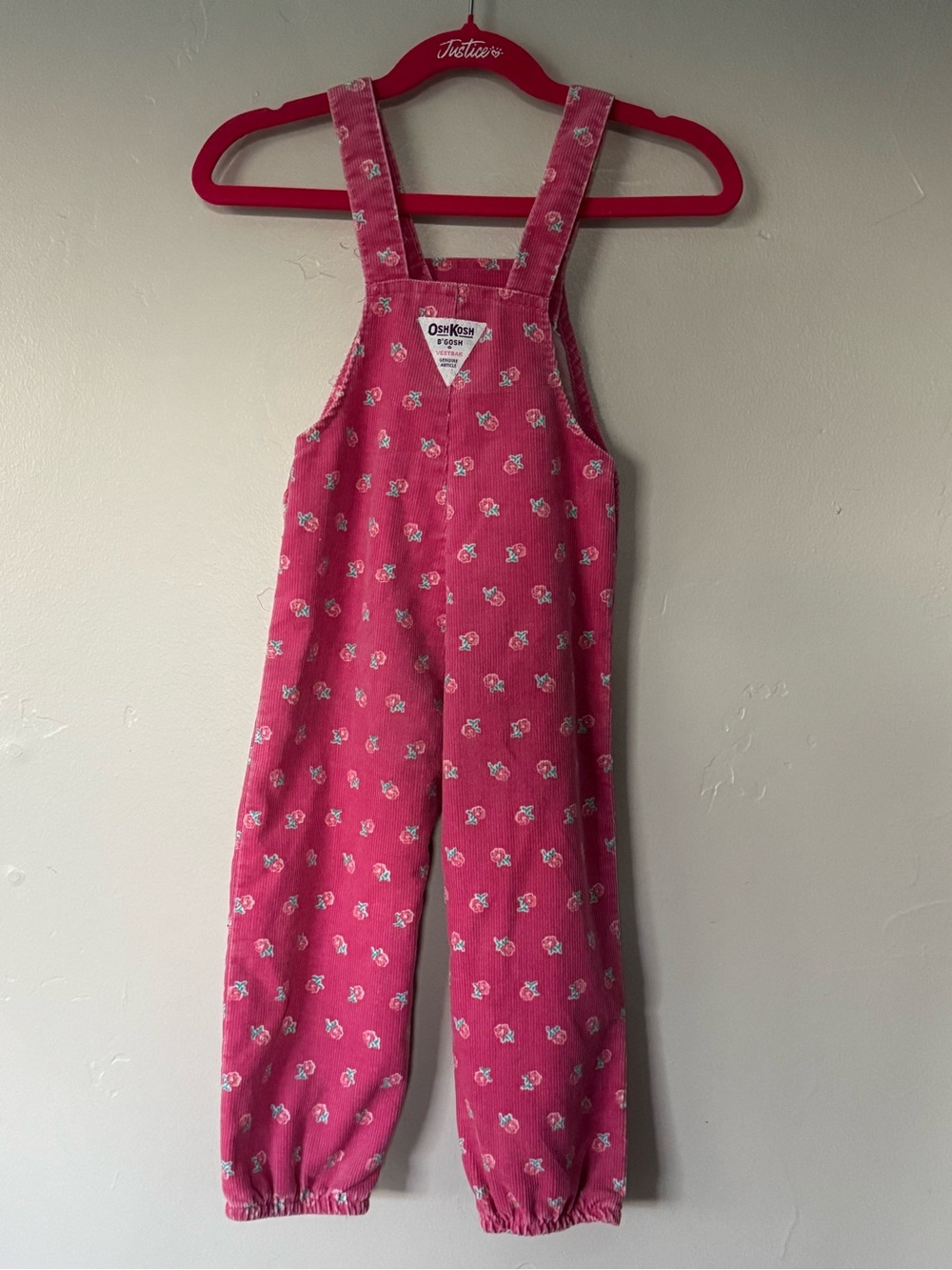 Vintage OshKosh B’Gosh Pink Floral Corduroy Vestbak Overalls 2T - Picture 7 of 11